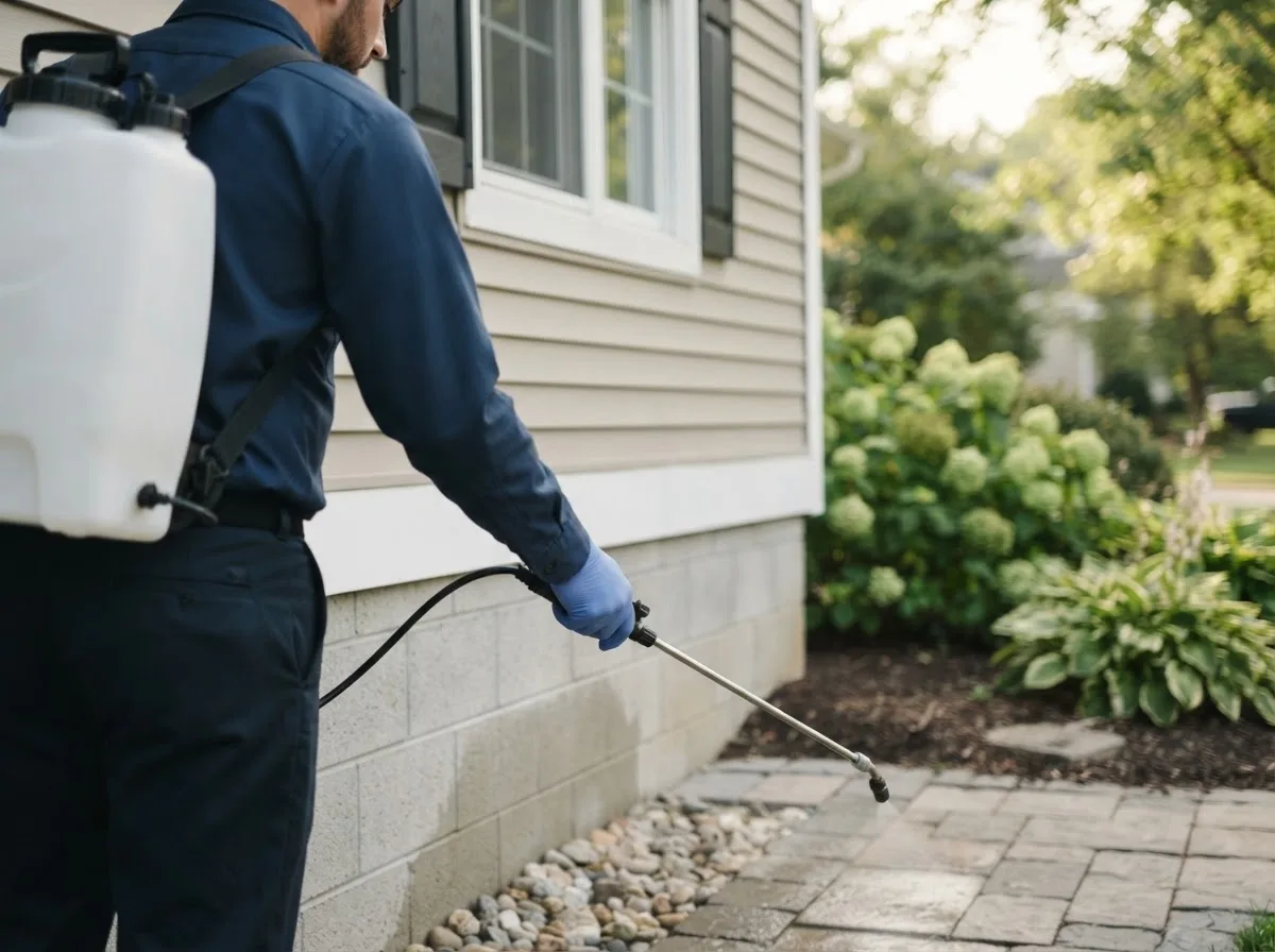 Pest control technician inspecting a home in Luther, OK